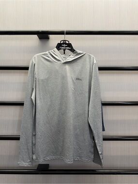 Eddie Bauer 2 PC Light Grey Long-Sleeve Hooded Swim Shirt and Swim Trunk